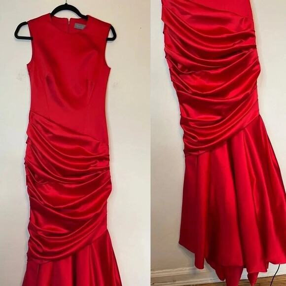 Rasario Satin Mermaid Fishtail Maxi Gown in Red Size IT40 NWT $2950 - Picture 10 of 13